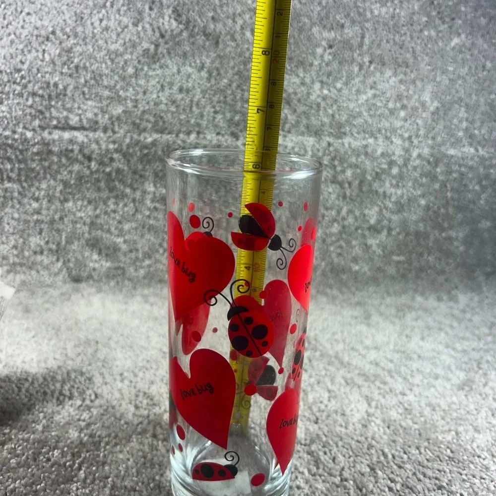 Highball Glass Red Love Bug Hearts Ladybug Valentine Tumbler Drinkware
